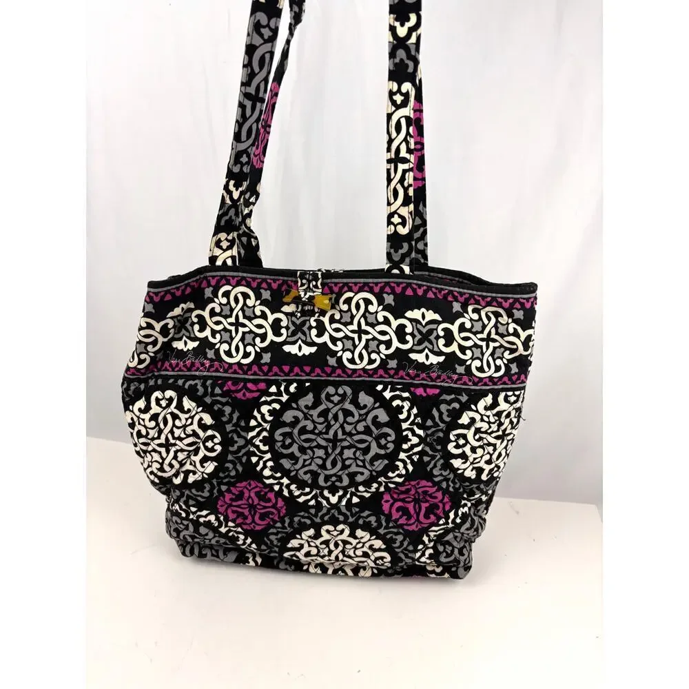Vera Bradley Canterberry Magenta 2013‎ Tote Quilted Bag Black White READ